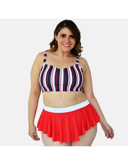 Conjunto bikini estampado a rayas para mujer