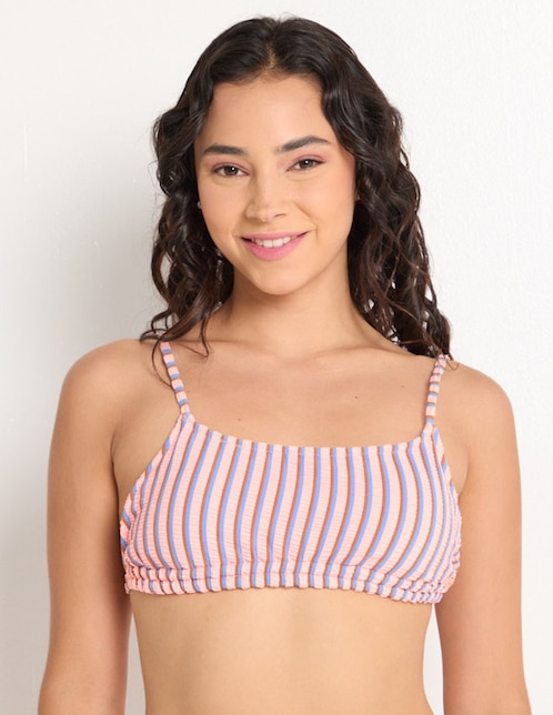 Top bikini estampado a rayas con copa preformada para mujer 1