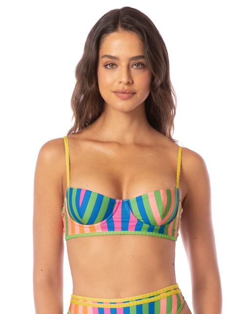 MAAJI Top bikini Maaji estampado a rayas con copa balconette para mujer
