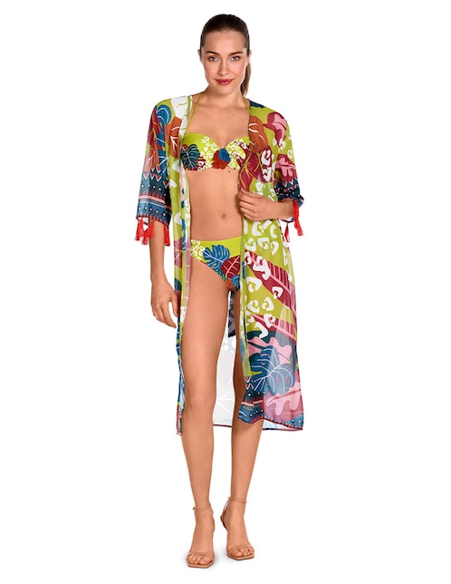 Salida de playa kimono Dolores Cortés con flecos para mujer