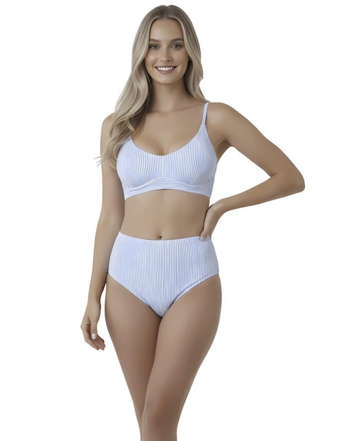 Conjunto bikini Marinity estampado a rayas para mujer