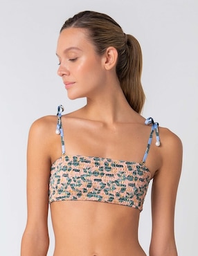 Top Bikini Palmacea Estampado Floral Con Copa Removible Para Mujer