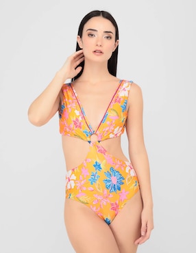 Traje De Baño Completo Palmacea Estampado Floral Para Mujer