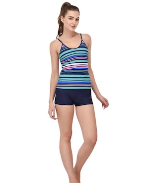 Conjunto Tankini Sal Y Mar Estampado A Rayas Para Mujer