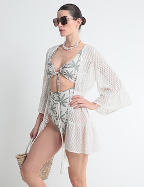 Salida de playa kimono Palmacea Con Borla Para Mujer