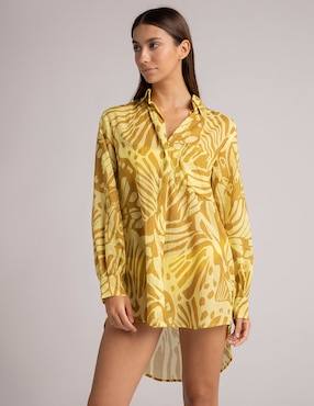 Salida De Playa Camisa Touche Con Botones Para Mujer