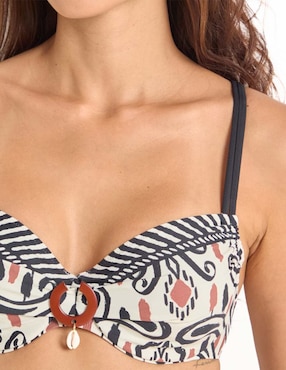 Top bikini Selmark estampado étnico con copa preformada para mujer