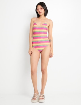 Traje de baño completo That's It estampado a rayas para mujer