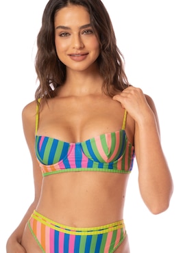 Bikini Maaji estampado a rayas a la cintura para mujer