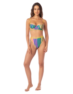 Bikini Maaji estampado a rayas a la cintura para mujer