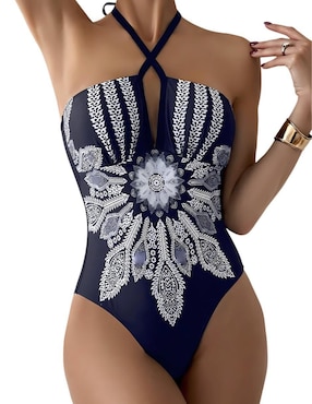 Traje de baño completo Marinity estampado grecas para mujer