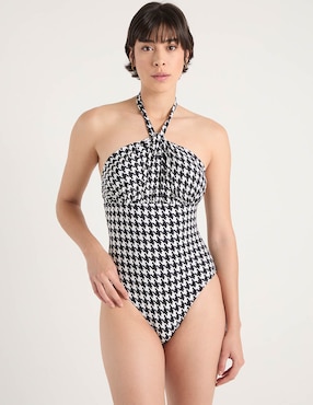 Traje de baño completo Map estampado pata de gallo para mujer