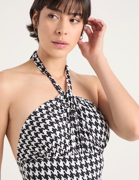Traje de baño completo Map estampado pata de gallo para mujer