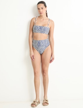 Bikini Palmacea estampado a rayas cintura alta para mujer