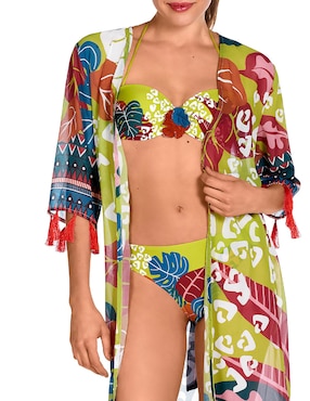 Salida de playa kimono Dolores Cortés con flecos para mujer