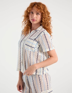 Salida de playa blusa Palmacea manga corta para mujer