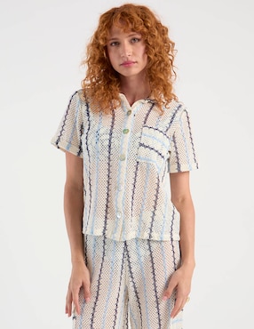 Salida de playa blusa Palmacea manga corta para mujer