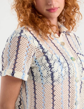 Salida de playa blusa Palmacea manga corta para mujer
