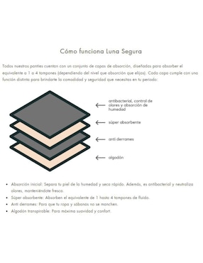 Bikini menstrual Luna Segura flujo ligero para mujer