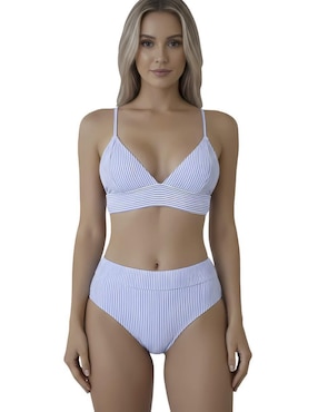 Conjunto bikini Marinity estampado a rayas para mujer