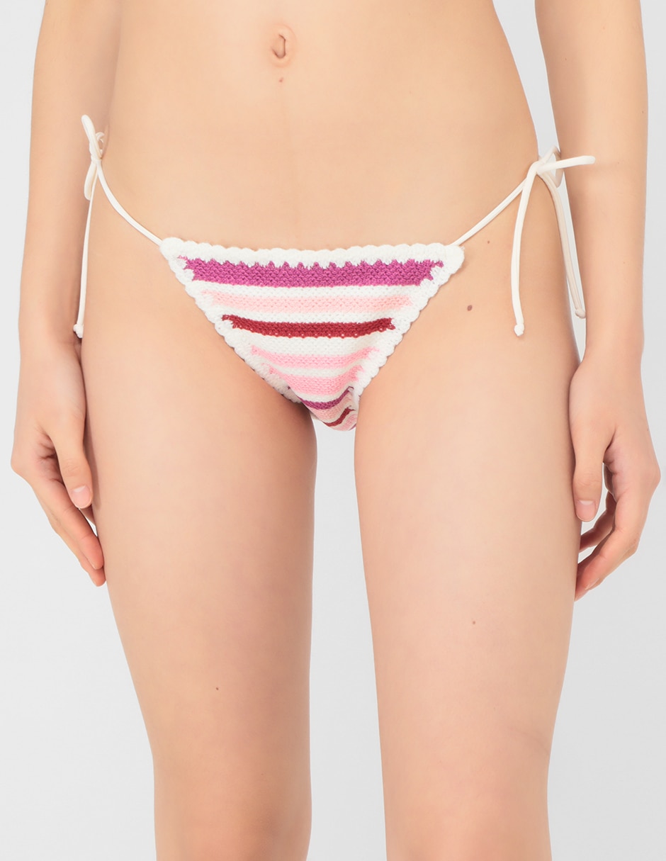Bikini estampado a rayas a la cadera para mujer 1