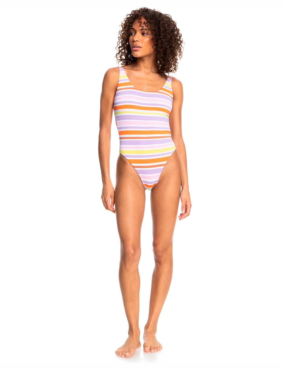Traje de baño completo estampado a rayas para mujer