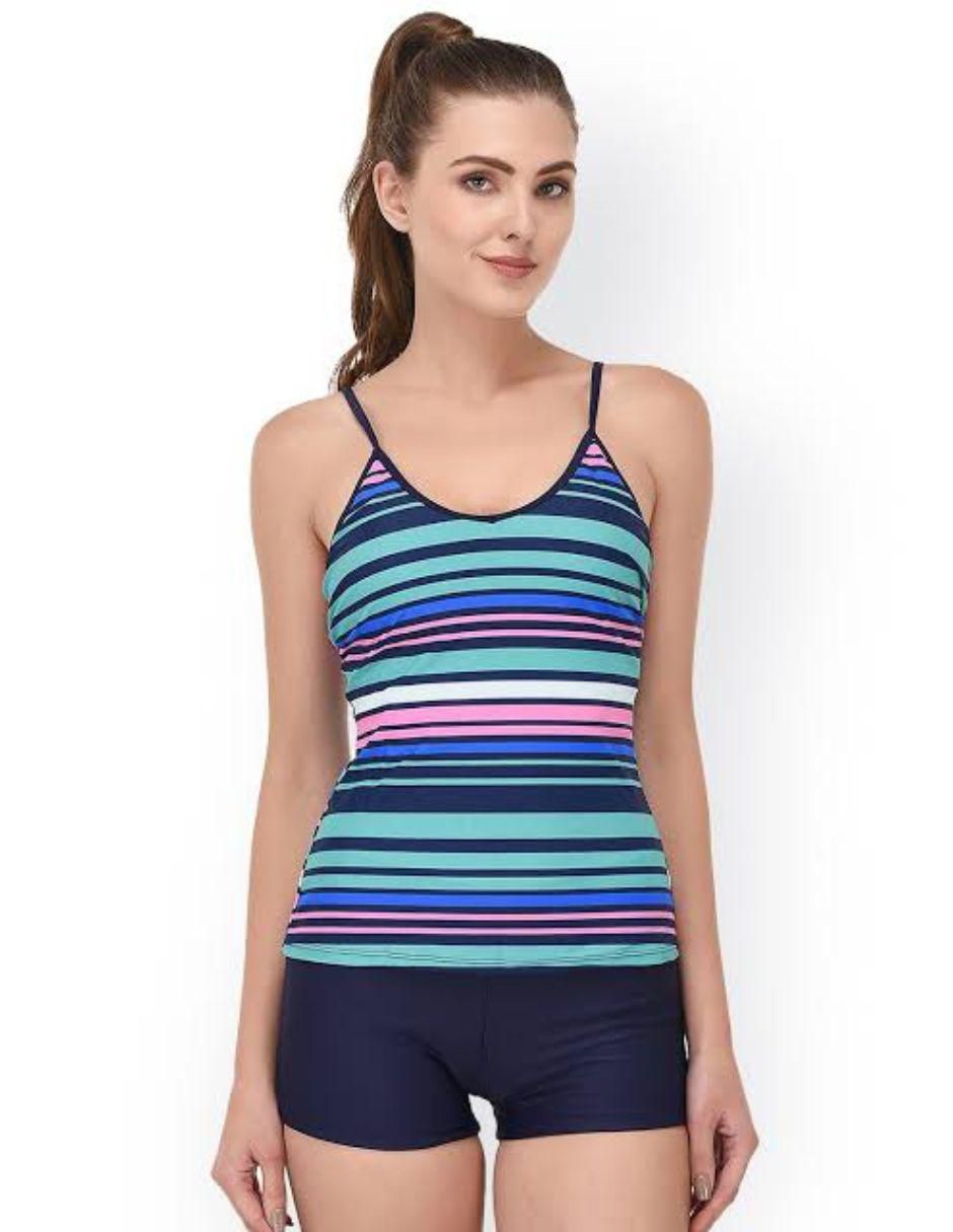 Conjunto tankini estampado a rayas para mujer 3