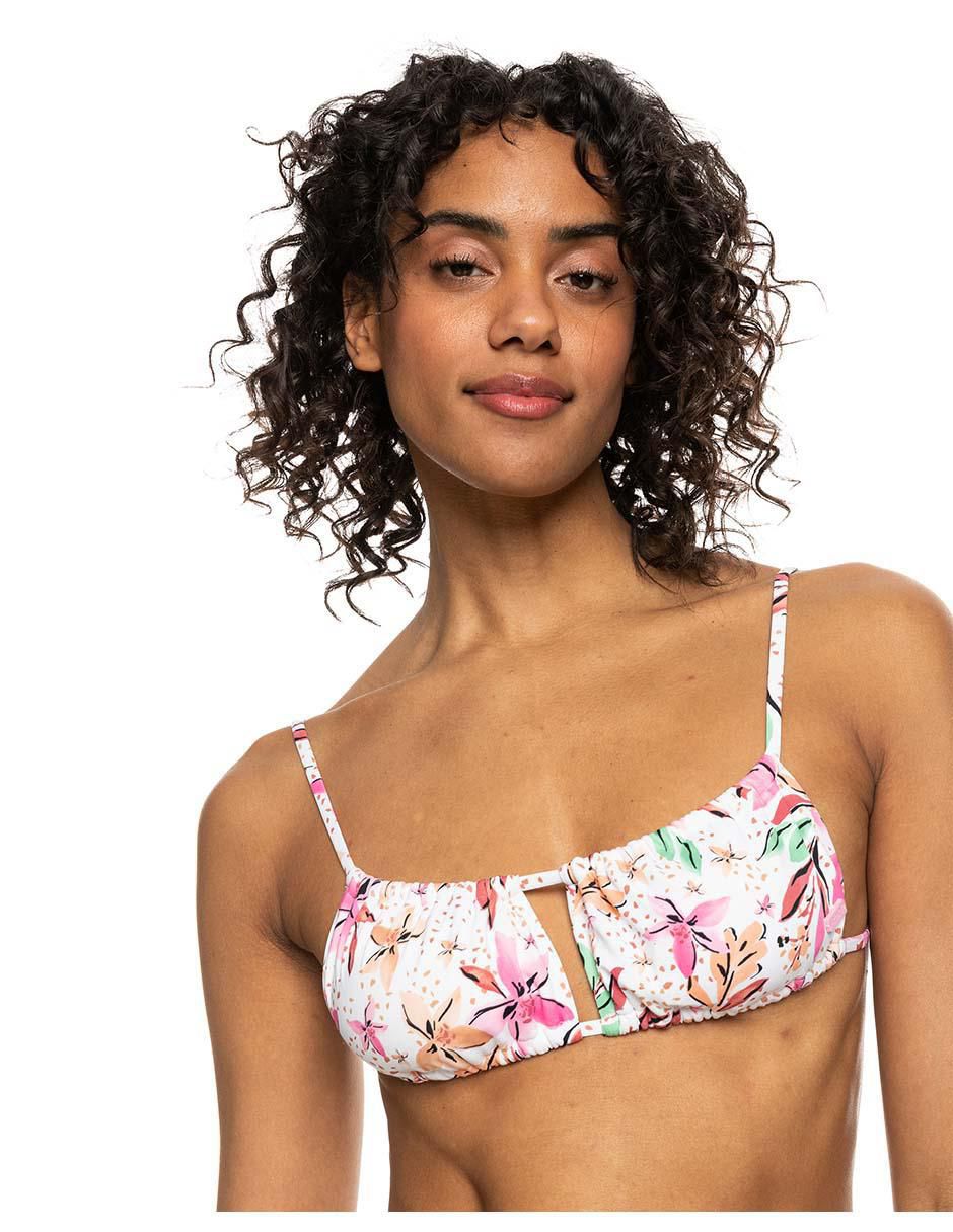 Top bikini estampado floral con copa removible para mujer