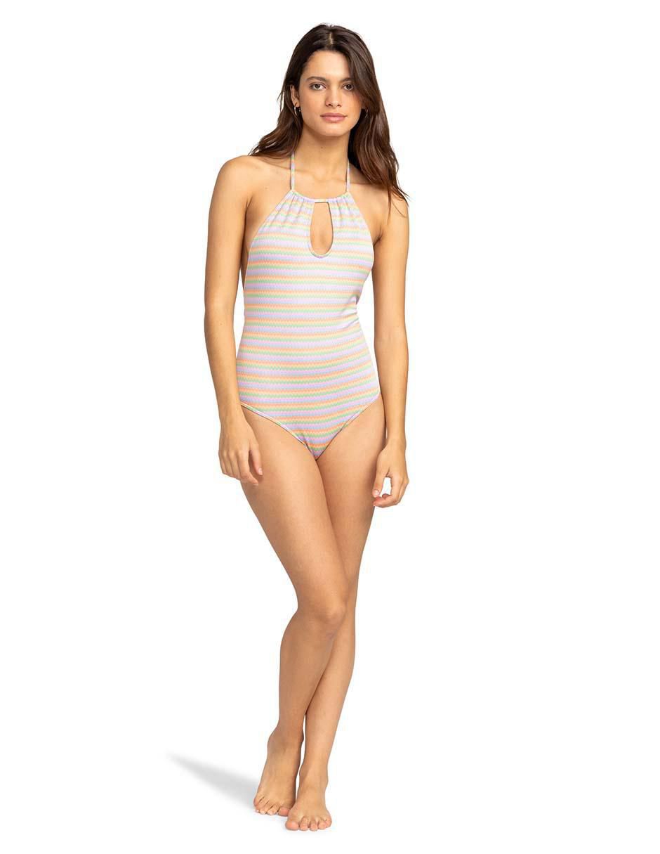 Traje de baño completo estampado a rayas para mujer 4