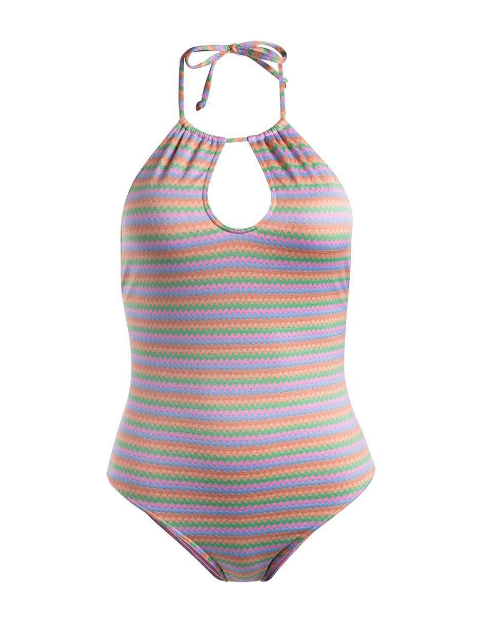 Traje de baño completo estampado a rayas para mujer 5