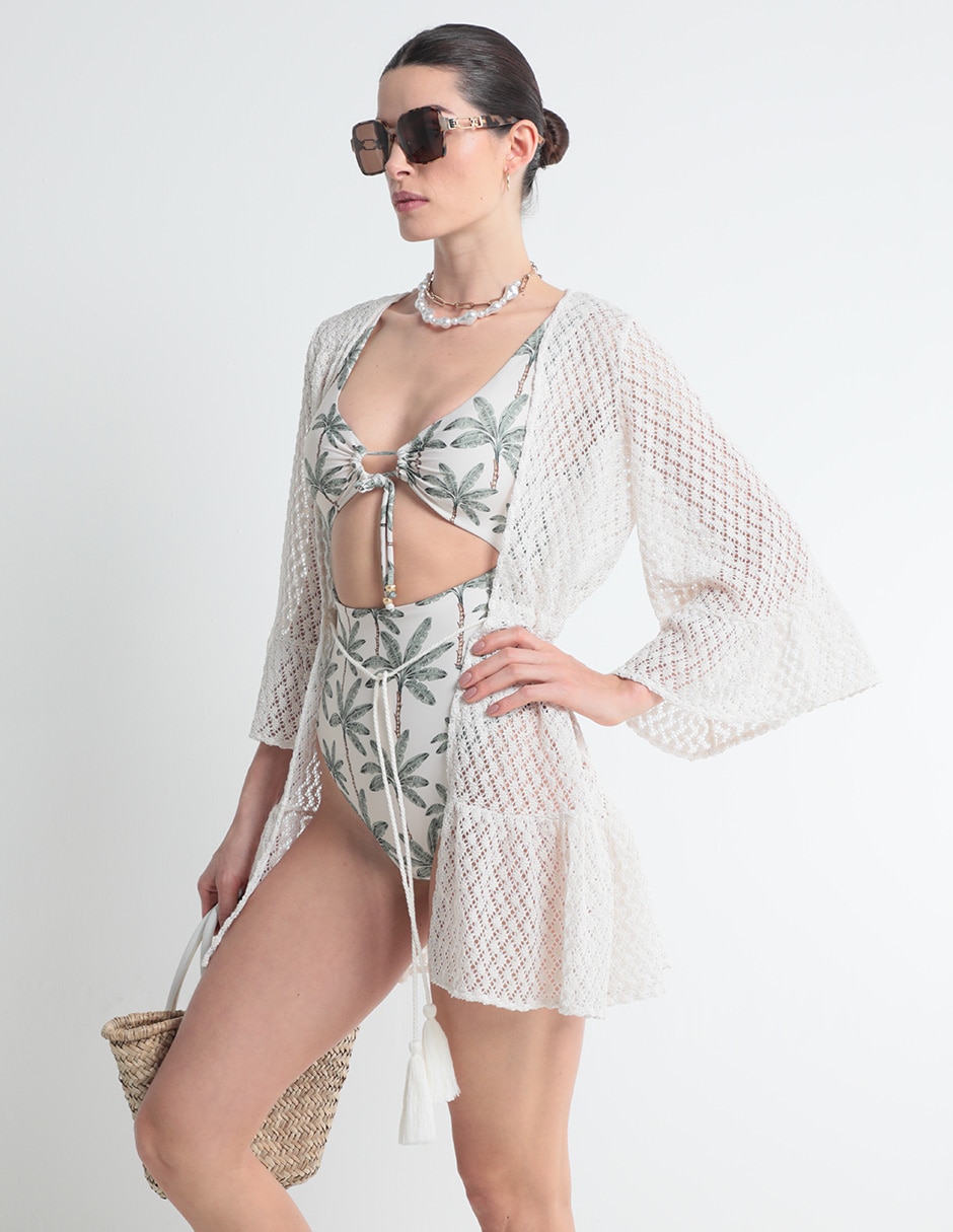 Kimono Traje De BaÃ±o Blanco Transparente Bikini Transparente De