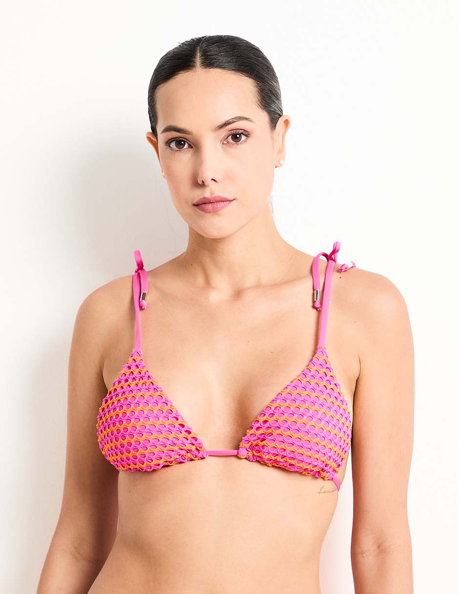Top bikini estampado a rayas con copa removible para mujer