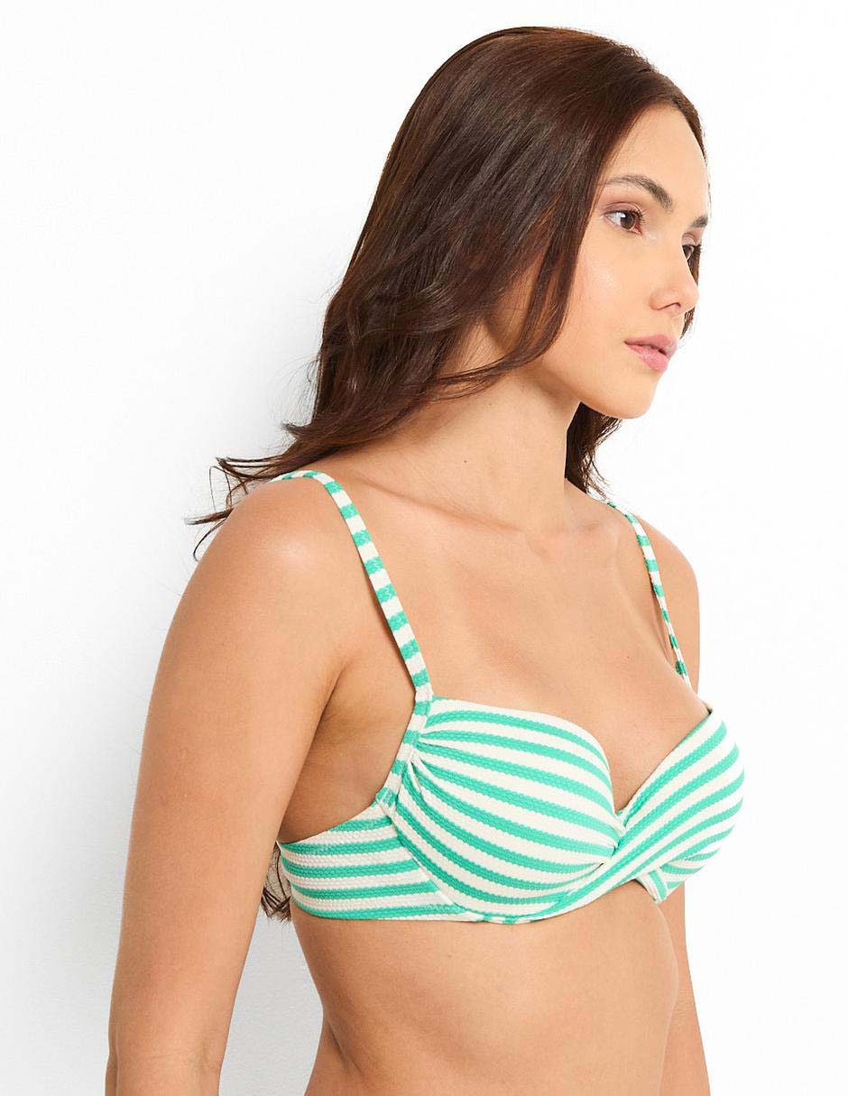 Top bikini estampado a rayas con copa para mujer 2