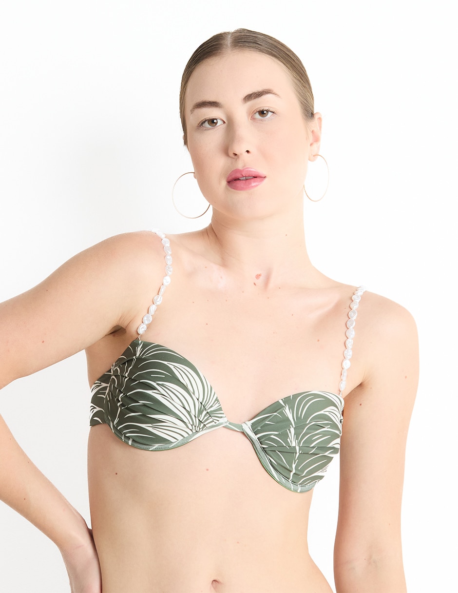 Top bikini estampado floral con copas para mujer