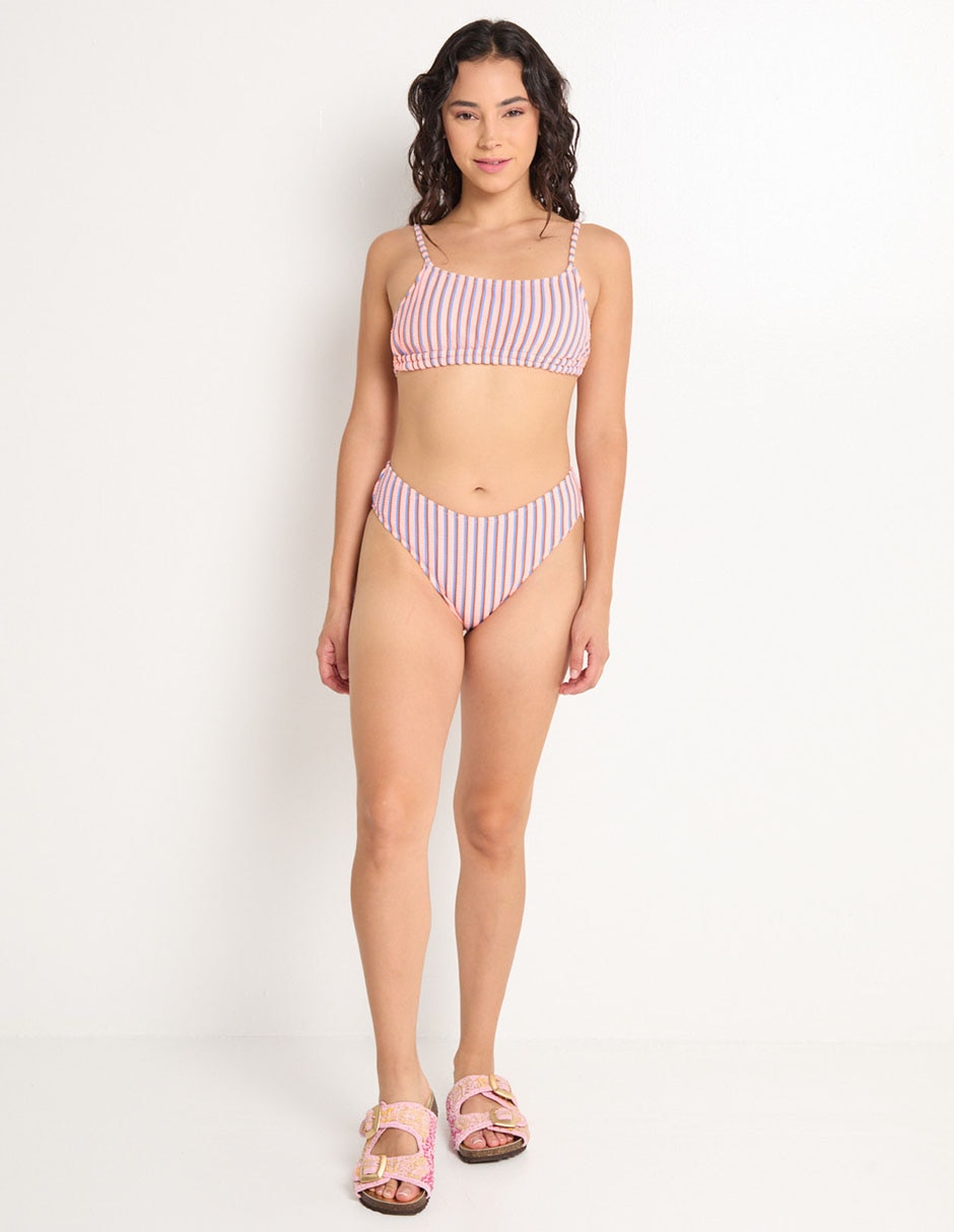 Top bikini estampado a rayas con copa preformada para mujer 5