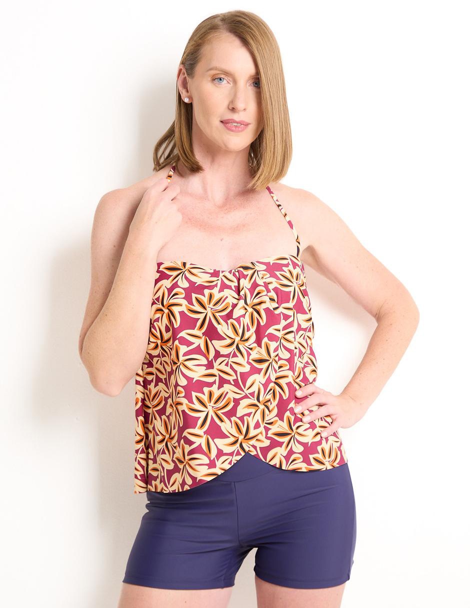 Top bikini estampado floral con copa para mujer
