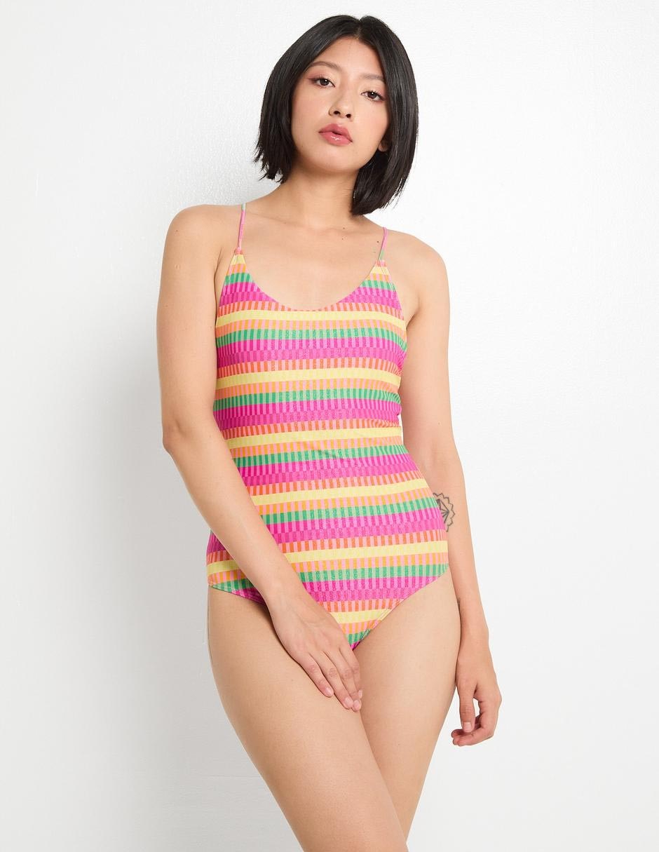 Traje de baño completo estampado a rayas para mujer