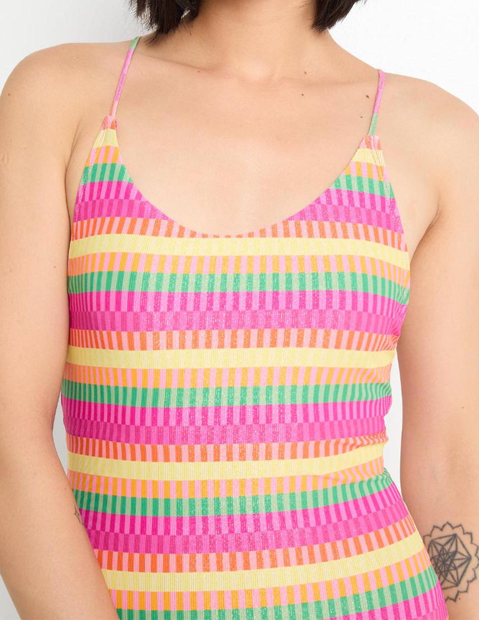 Traje de baño completo estampado a rayas para mujer 4