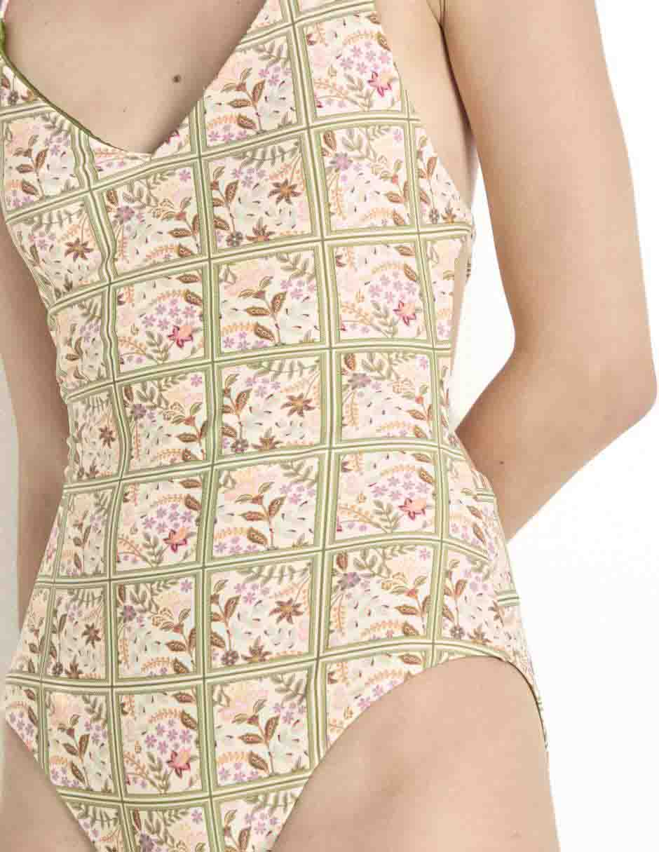 Traje de baño completo estampado floral para mujer 4