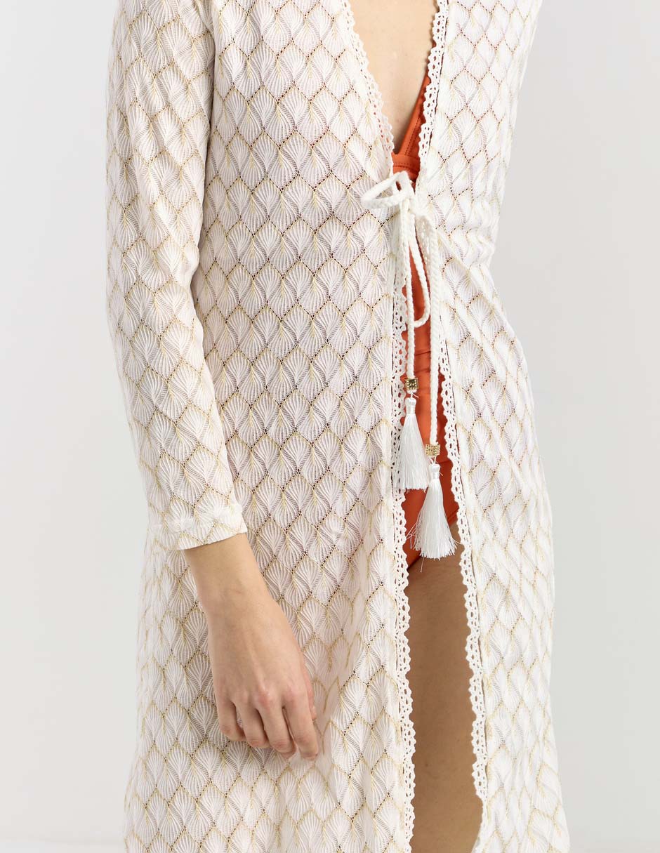 Salida de playa kimono con amarre para mujer 4