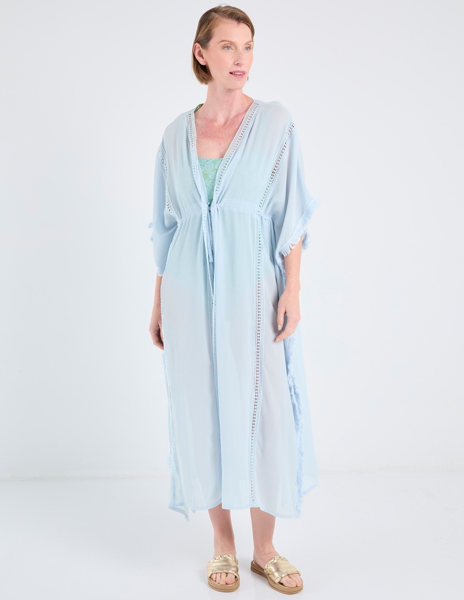 Salida de playa kimono con flecos para mujer 3