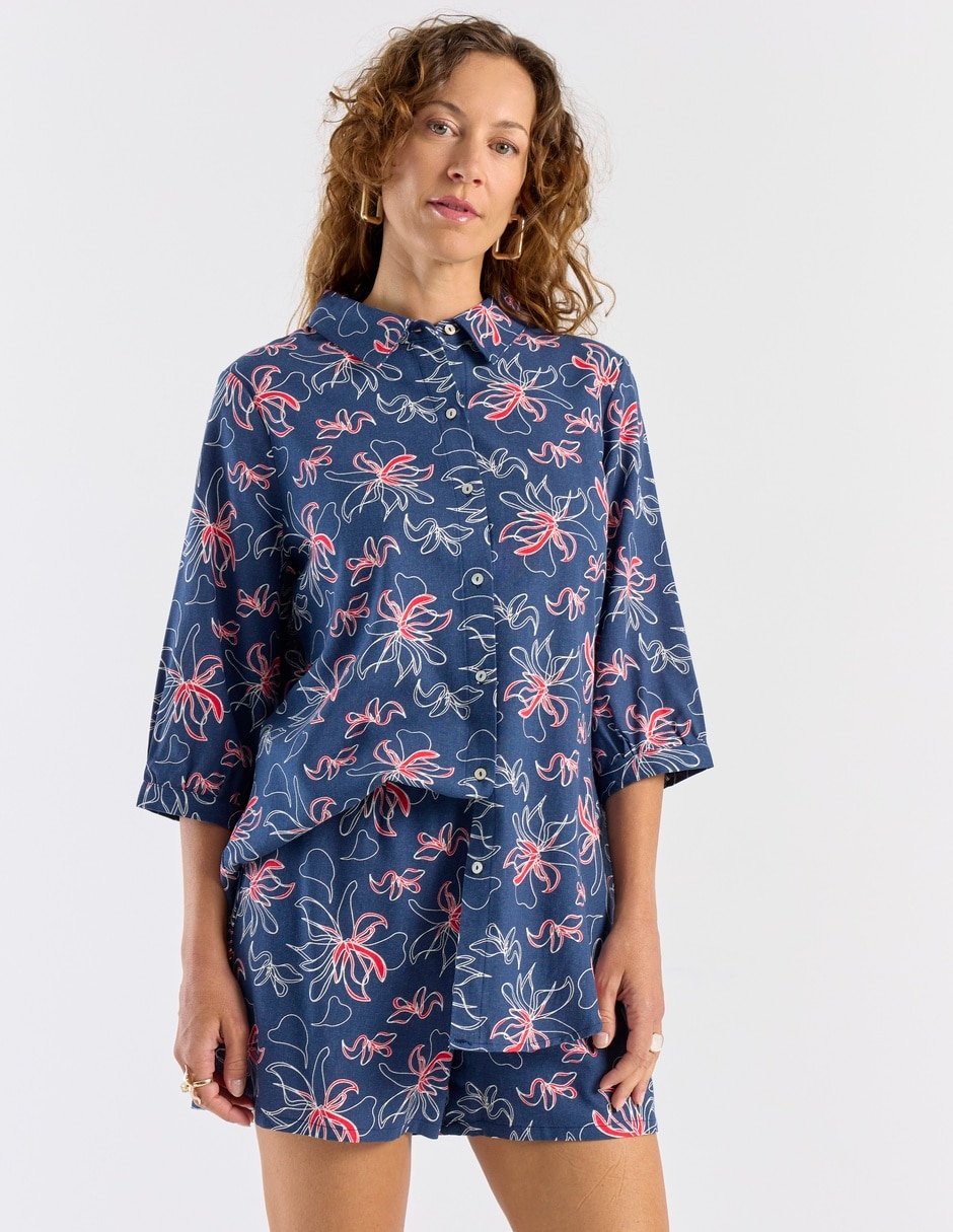 Blusa camisera manga 3/4 para mujer