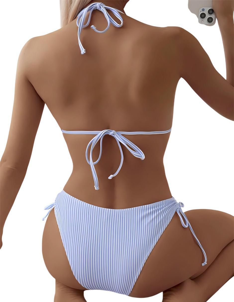 Conjunto bikini estampado a rayas para mujer 3