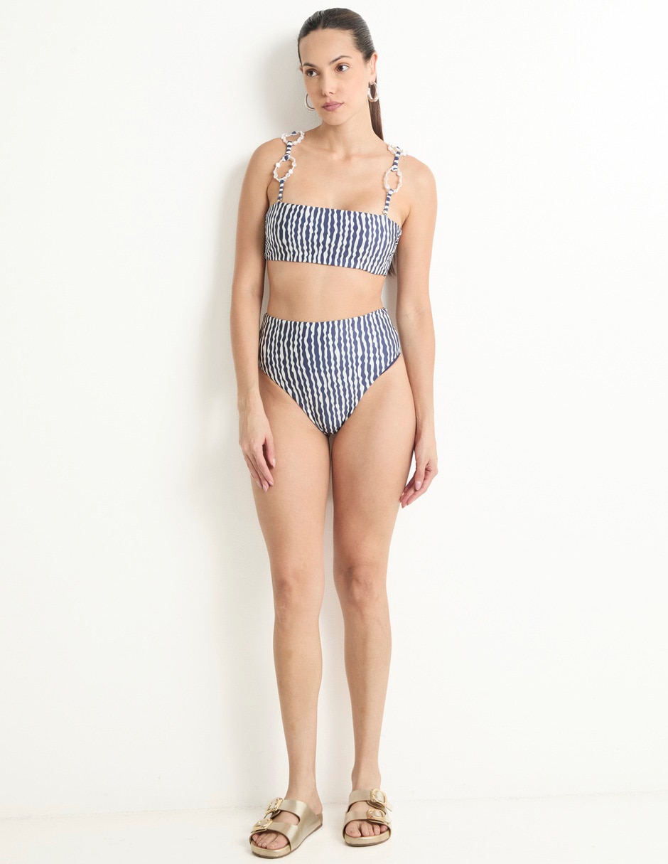 Bikini estampado a rayas cintura alta para mujer 5