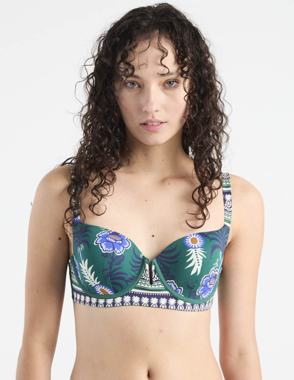 Brassiere estampado floral con copas balconette para mujer