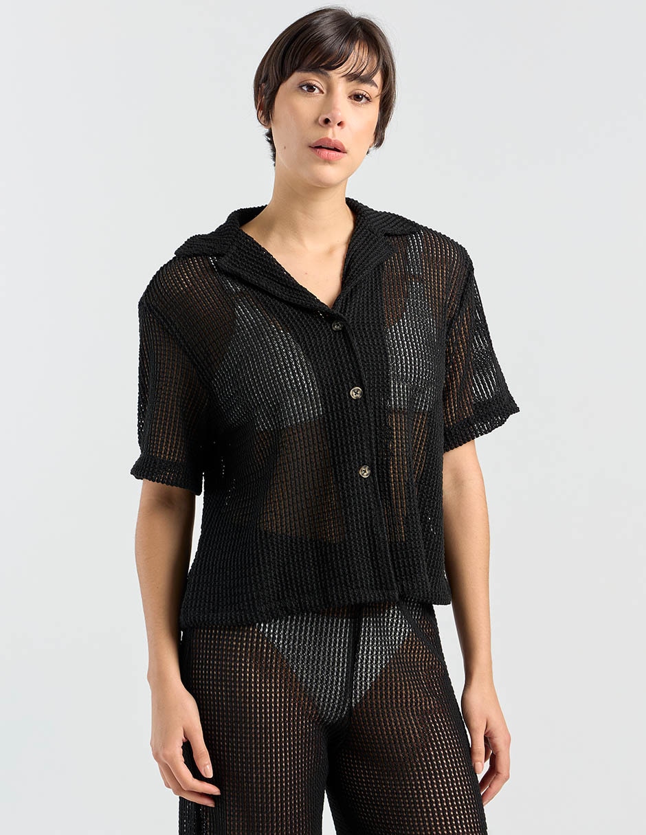 Salida de playa blusa manga corta para mujer