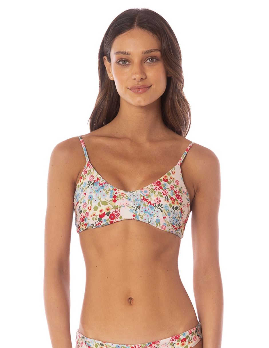 Top bikini estampado floral con copas removibles para mujer 2