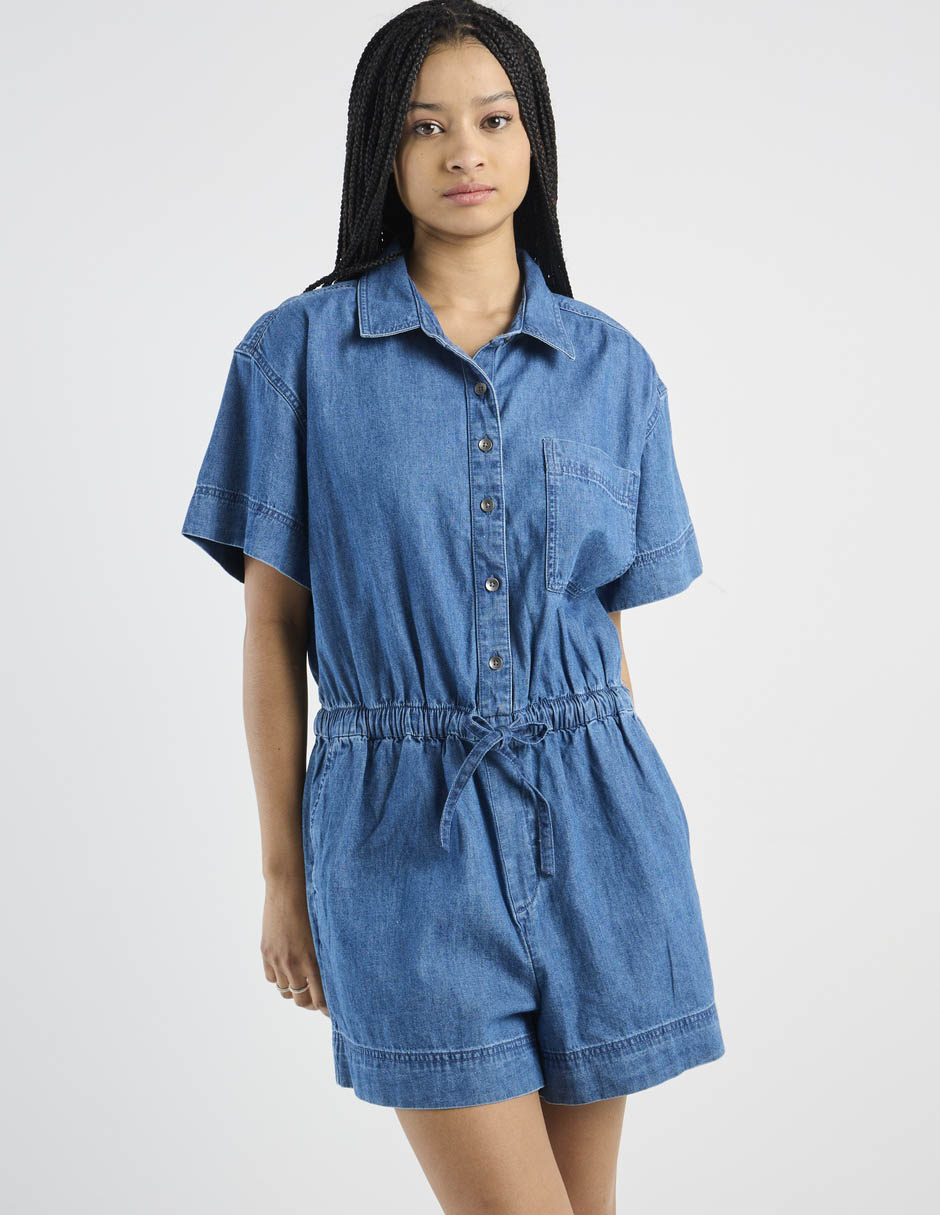 Jumpsuit de algodón casual estampado liso para mujer