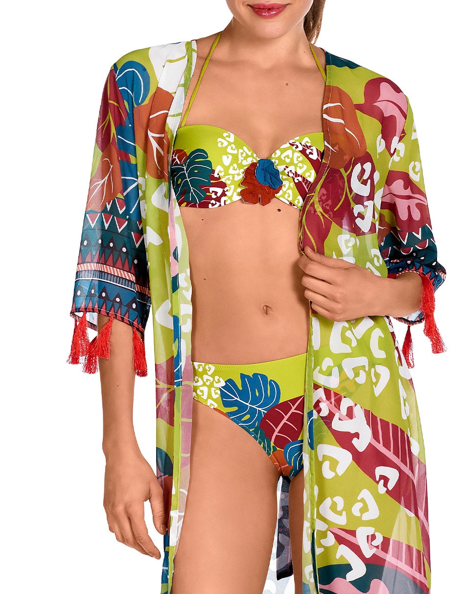 Salida de playa kimono con flecos para mujer 2