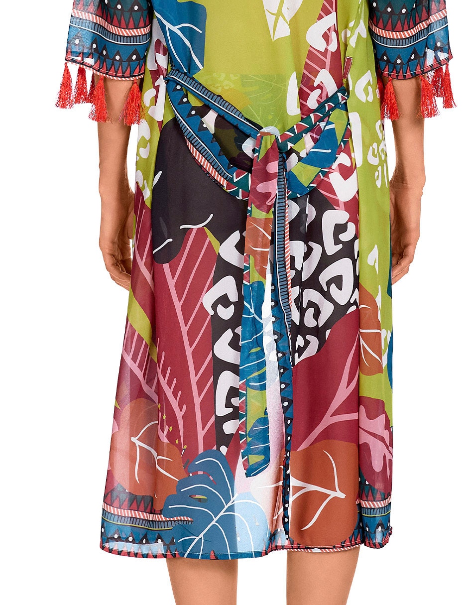 Salida de playa kimono con flecos para mujer 4